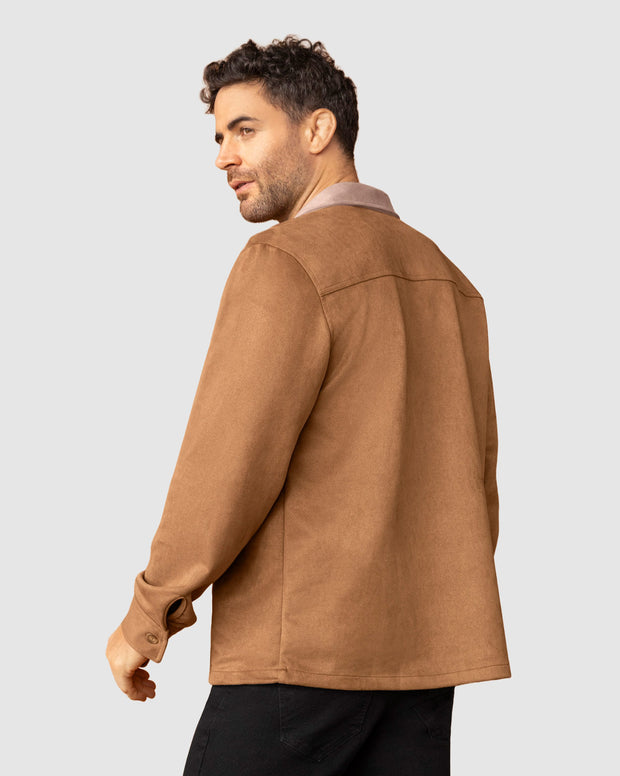 Chaqueta en gamuza con cuello camisero en contraste