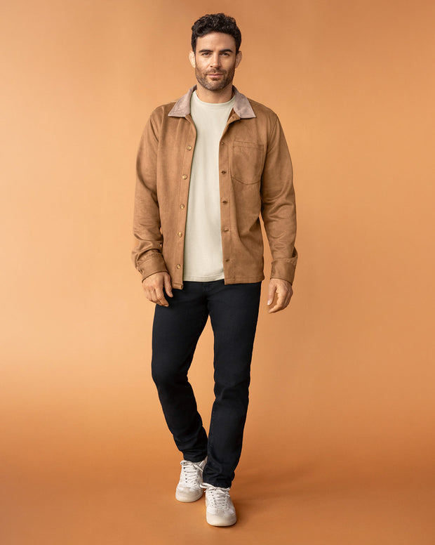 Chaqueta en gamuza con cuello camisero en contraste