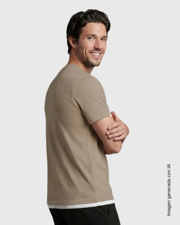 Camiseta manga corta con efecto doble prenda