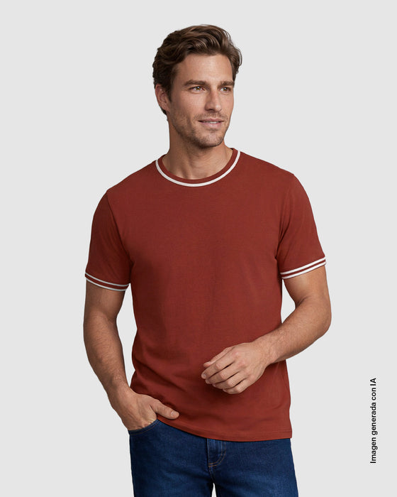 Camiseta semiajustada con ribetes en contraste#color_c21-terracota