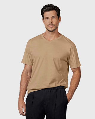 Camiseta manga corta cuello en V alto#color_084-arena