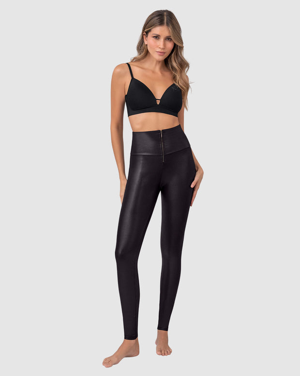 Legging con cierre de control en abdomen en imitación cuero