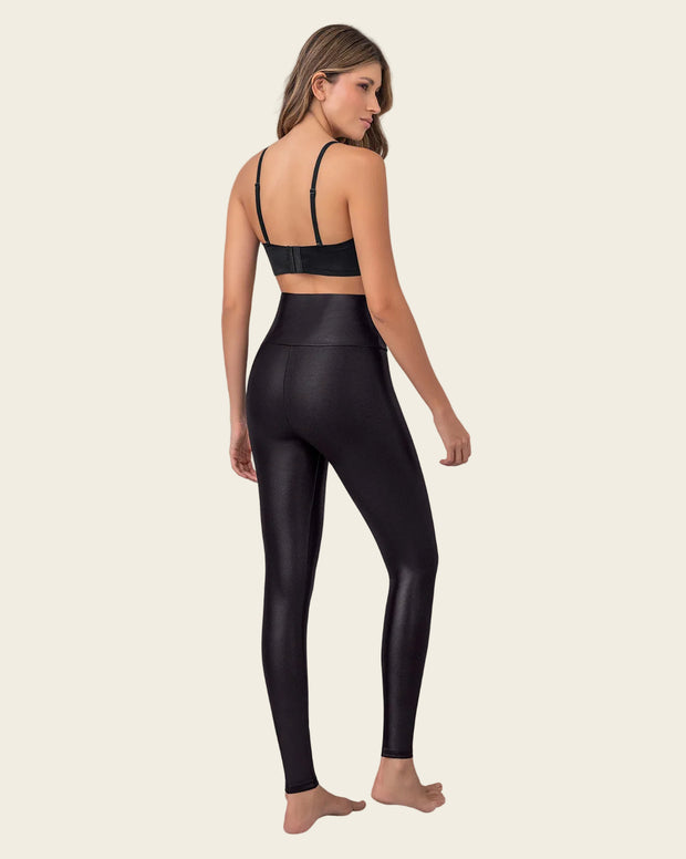 Legging con cierre de control en abdomen en imitación cuero