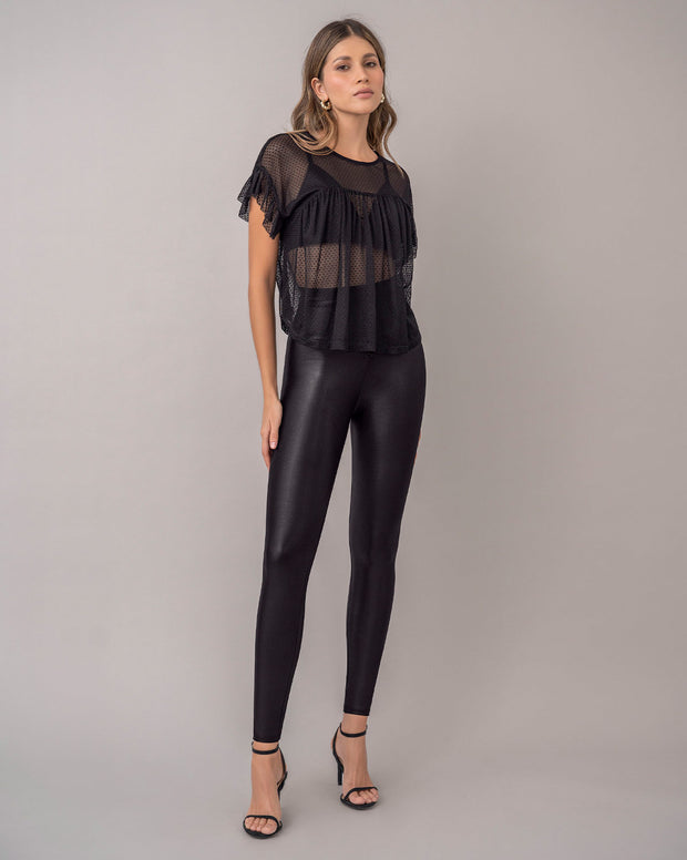 Legging con cierre de control en abdomen en imitación cuero