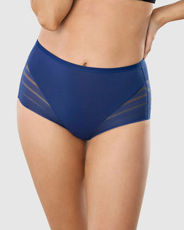 Panty faja clásico con control moderado de abdomen y bandas en tul#color_536-azul