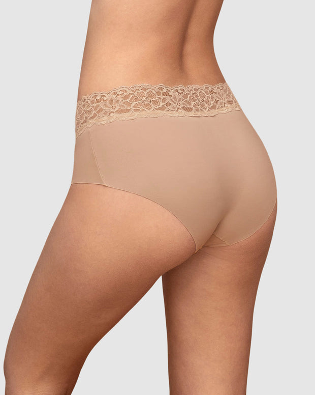 Panty hípster en tela ultraliviana con franja de encaje