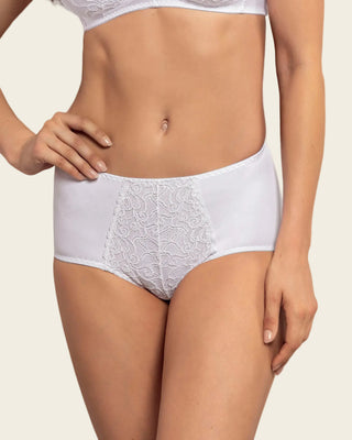 Panty clásico de control suave con toques de encaje en abdomen#color_000-blanco