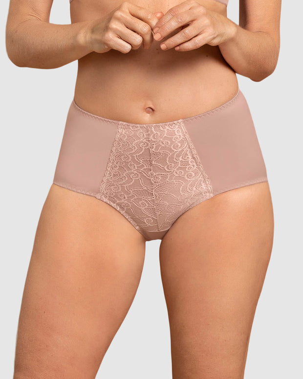 Panty clásico de control suave con toques de encaje en abdomen#color_a22-rosa-vieja
