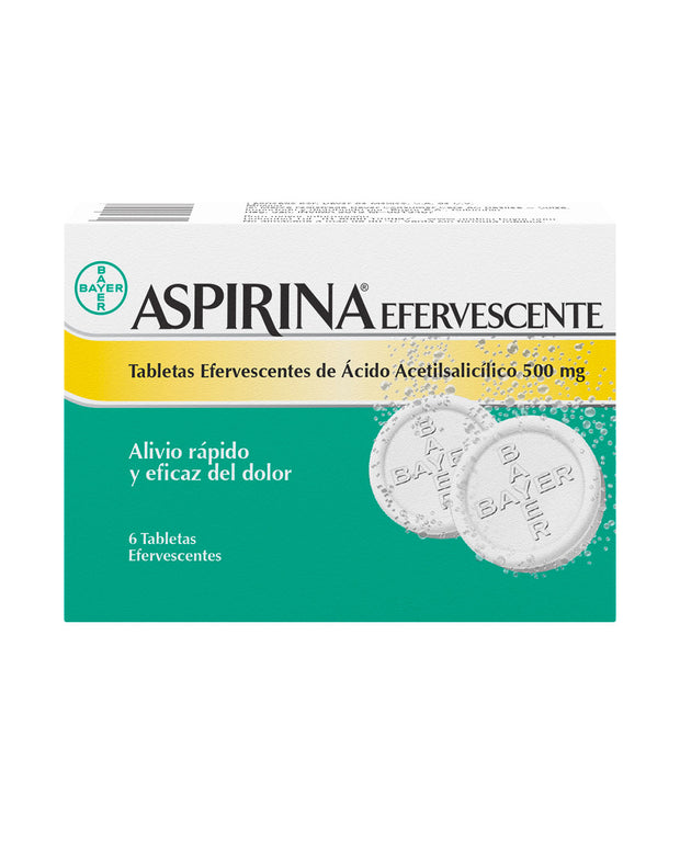 Aspirina efervescente 500 mg ácido acetilsalicílico caja x 6 tabletas