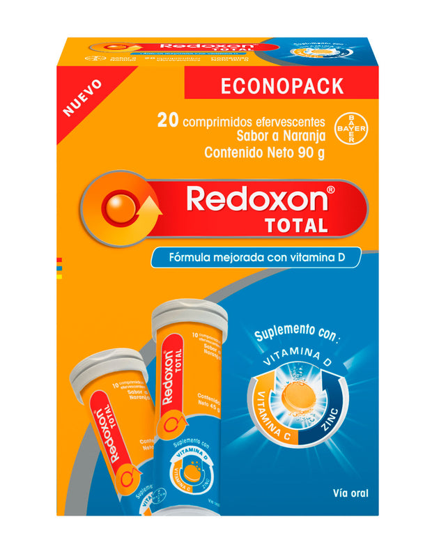 Redoxon total efervescente vitamina c + zinc + vitamina d tubo x 20 tab econopack