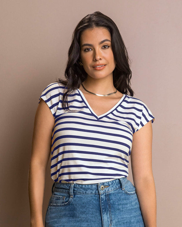 Camiseta manga corta con cuello en V para mujer