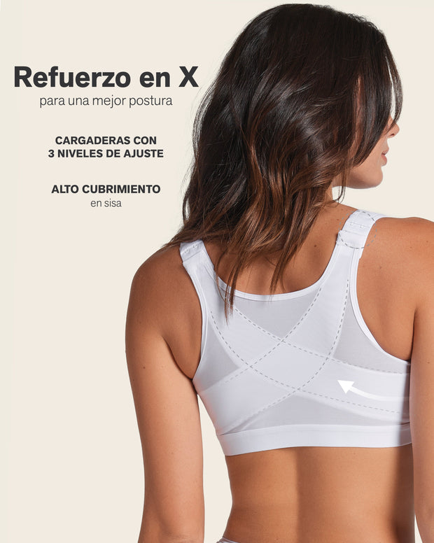 Brasier facilitador de postura con control de volumen del busto multi/functional