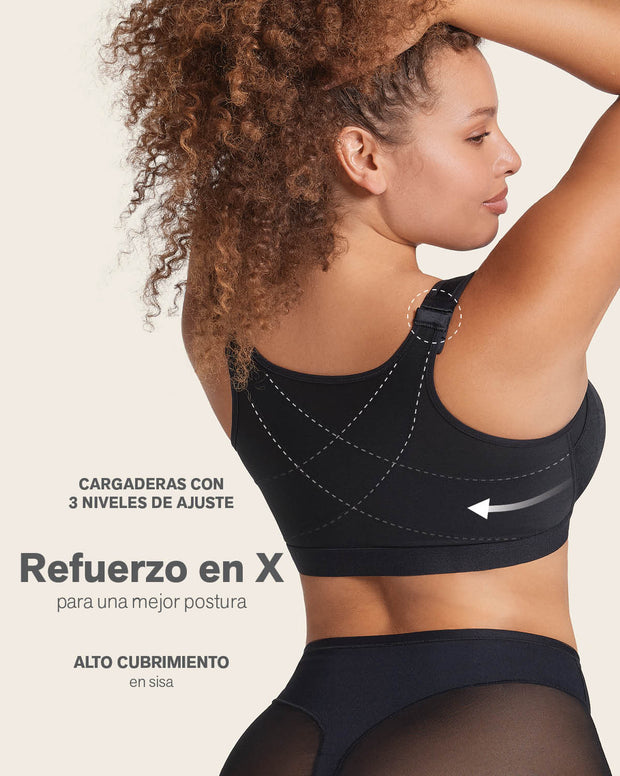 Brasier facilitador de postura con control de volumen del busto multi/functional