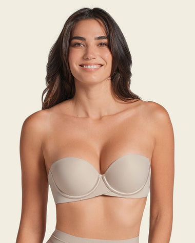 Brasier strapless de doble realce que aumenta dos tallas de copa#color_802-cafe-claro