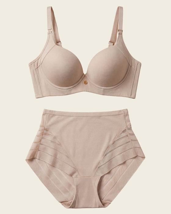 Cover Bra + Panty faja clásico con control en Café Claro