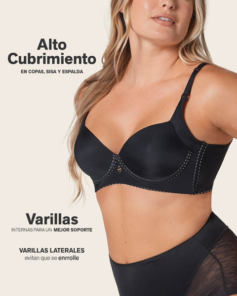 Paquete x2 brasieres de realce suave y cubrimiento alto en sisa y espalda cover bra#color_700-negro