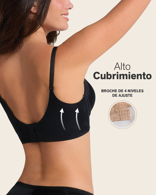 Brasier de realce suave y cubrimiento alto en sisa y espalda cover bra