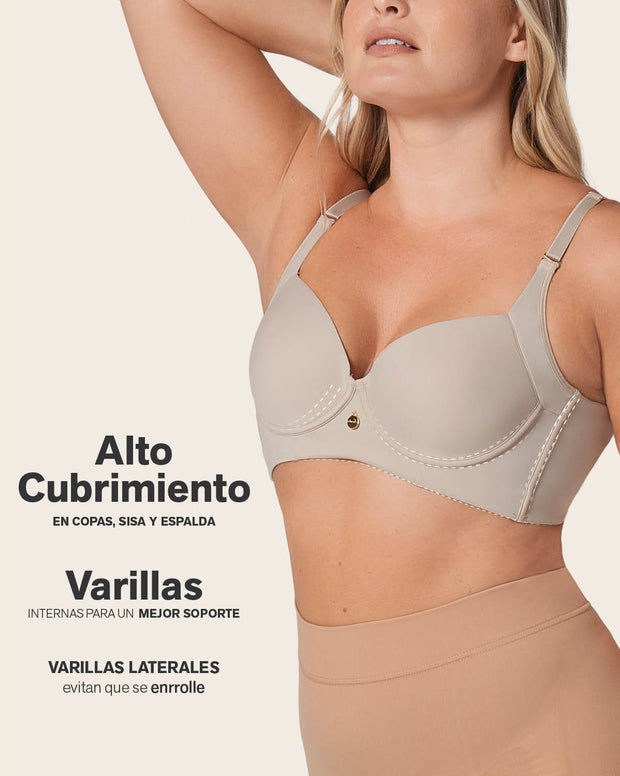 Brasier de realce suave y cubrimiento alto en sisa y espalda cover bra