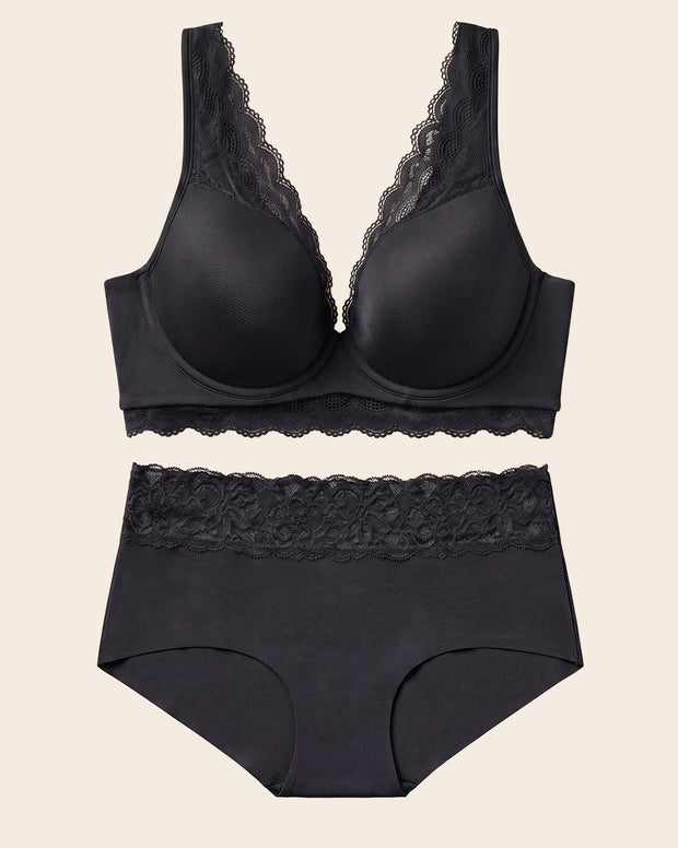 Deep Coverage Bra + Panty hípster en tela ultraliviana en Negro