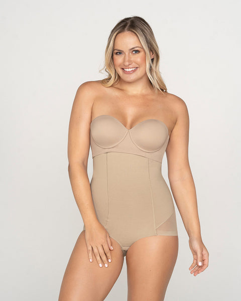 Panty faja de tiro alto y control de abdomen invisible en glúteos#color_802-cafe-claro