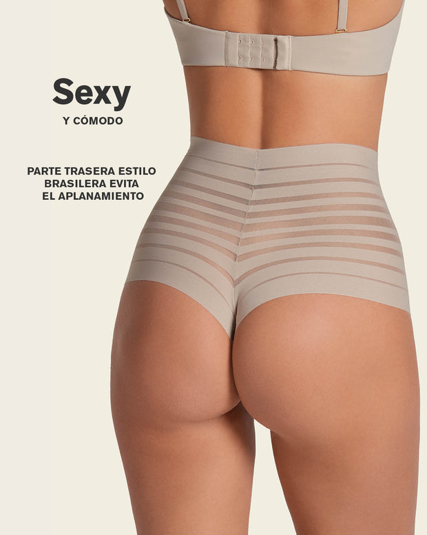 Free-Support bra + Panty brasilera tiro alto de control en Café Claro