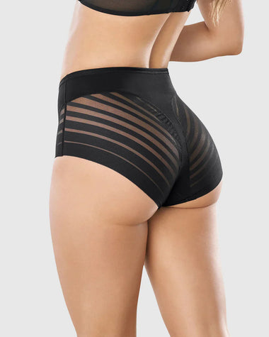 Panty faja clásico con control moderado de abdomen y bandas en tul#color_700-negro