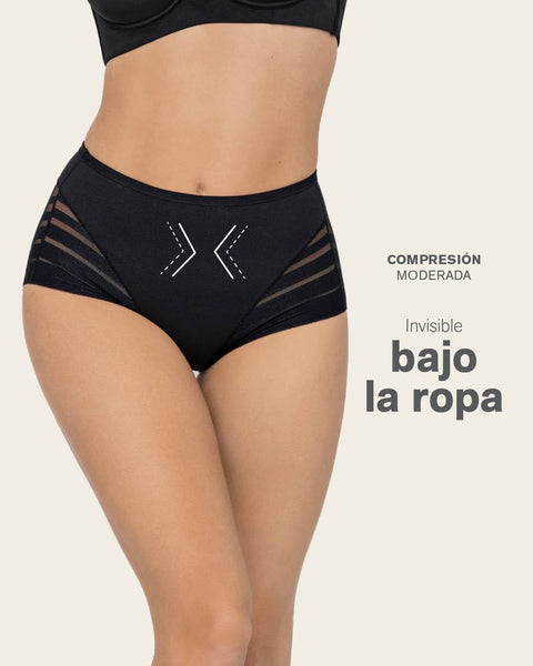 Panty faja clásico con control moderado de abdomen y bandas en tul#color_700-negro