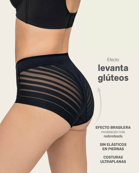 Panty faja clásico con control moderado de abdomen y bandas en tul#color_700-negro