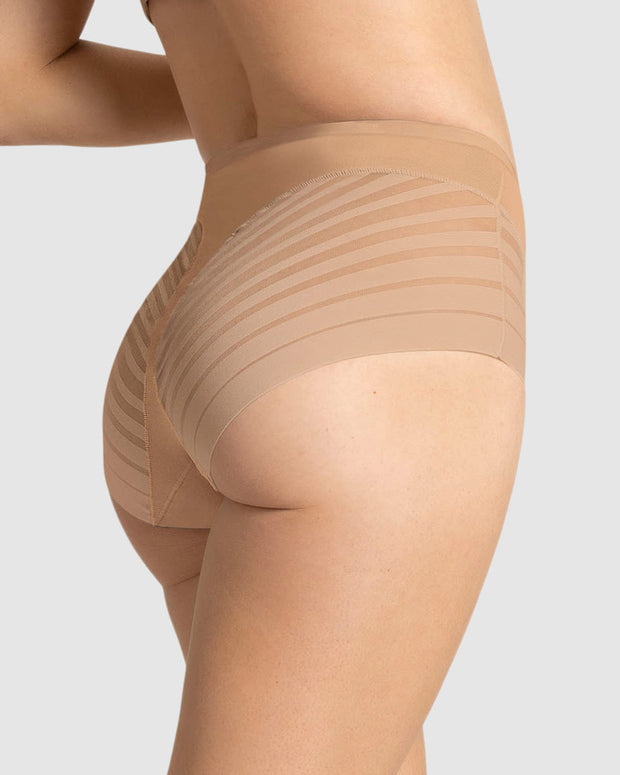 Panty faja clásico con control moderado de abdomen y bandas en tul#color_801-cafe-medio