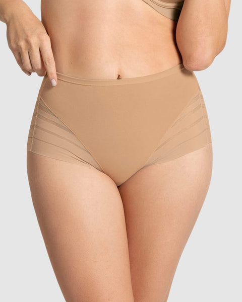 Panty faja clásico con control moderado de abdomen y bandas en tul#color_801-cafe-medio