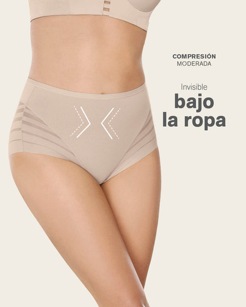 Panty faja clásico con control moderado de abdomen y bandas en tul#color_875-cafe-oscuro