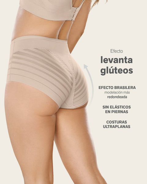 Panty faja clásico con control moderado de abdomen y bandas en tul#color_802-cafe-claro