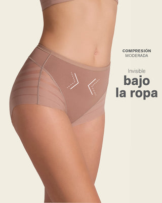 Panty faja clásico con control moderado de abdomen y bandas en tul#color_857-cafe