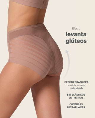 Panty faja clásico con control moderado de abdomen y bandas en tul#color_857-cafe