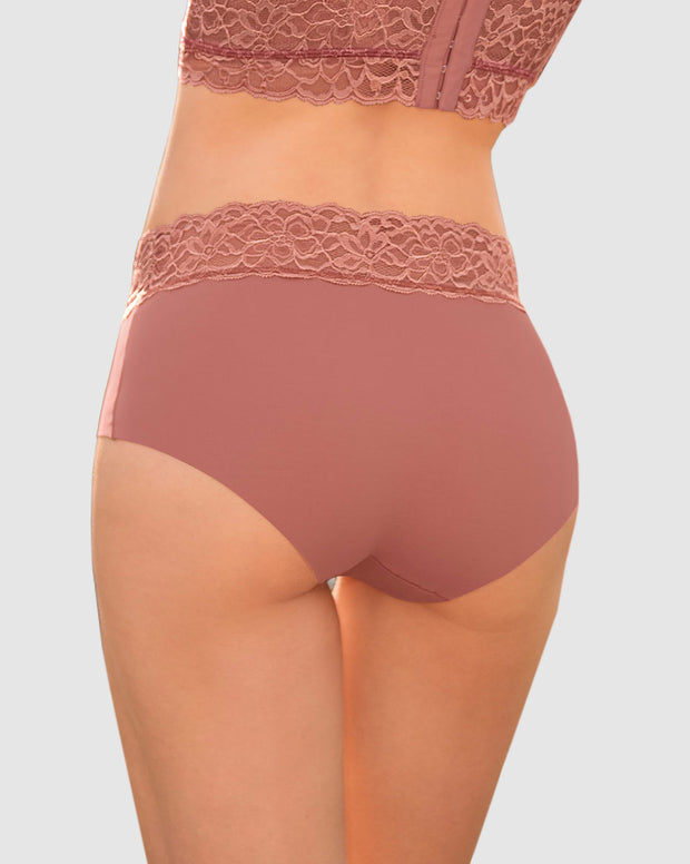 Panty hípster en tela ultraliviana con franja de encaje