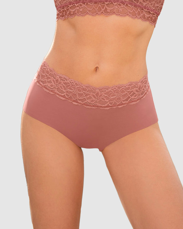 Panty hípster en tela ultraliviana con franja de encaje