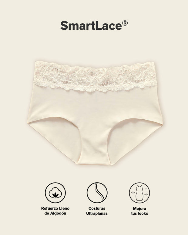 Panty hípster en tela ultraliviana con franja de encaje