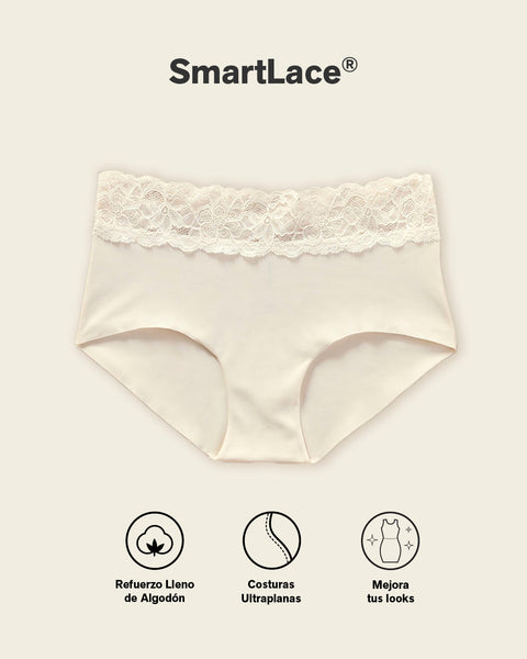 Panty hípster en tela ultraliviana con franja de encaje#color_b77-marfil-estampado-hojas-azules