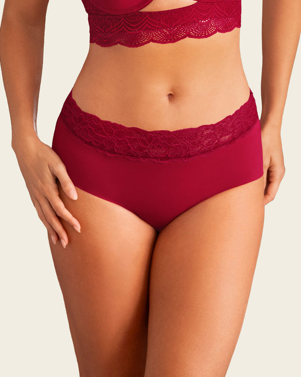 Panty hípster en tela ultraliviana con franja de encaje