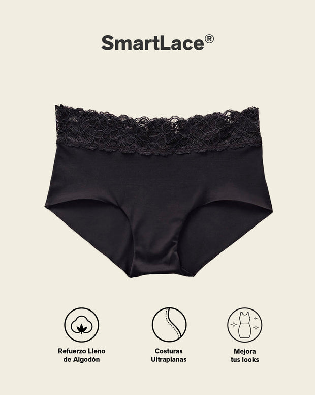 Panty hipster en tela ultraliviana con franja de encaje