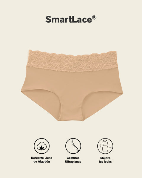 Panty hipster en tela ultraliviana con franja de encaje#color_857-cafe-medio