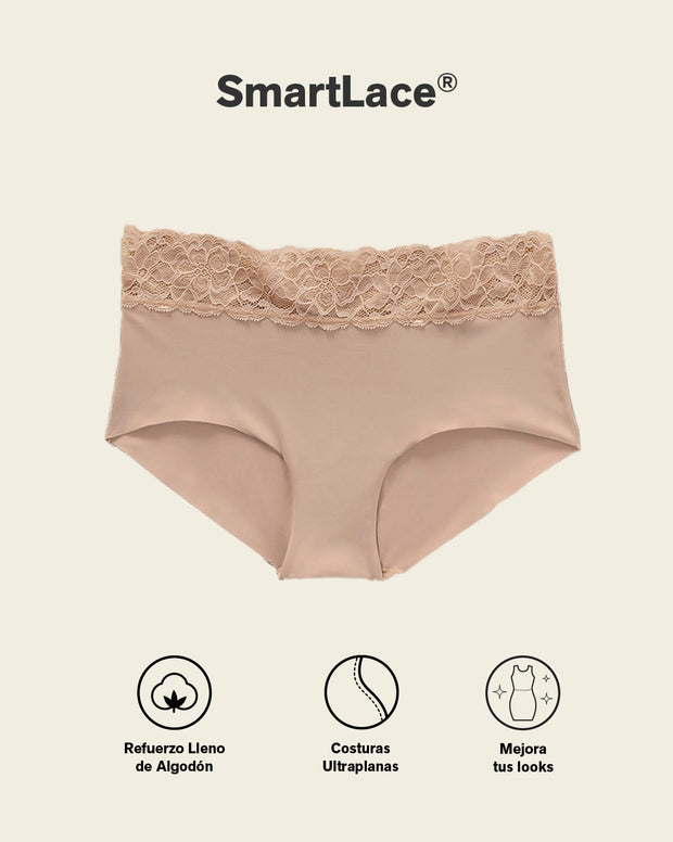 Panty hipster en tela ultraliviana con franja de encaje