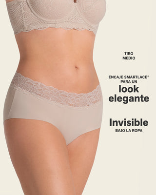 Panty hipster en tela ultraliviana con franja de encaje#color_802-cafe-claro