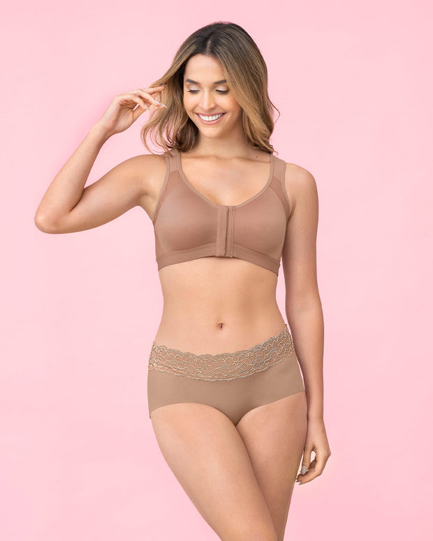 Panty hipster en tela ultraliviana con franja de encaje