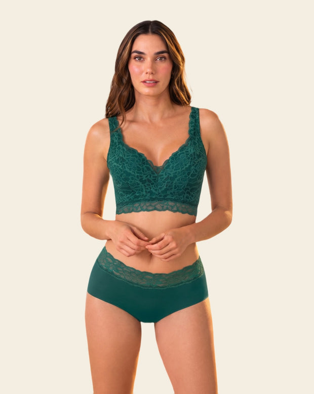 Panty hípster en tela ultraliviana con franja de encaje