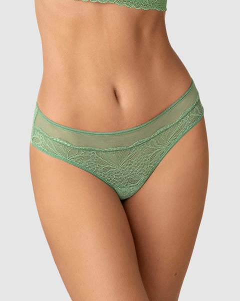 Panty cachetero semidescaderado en encaje y tul con refuerzo en algodón#color_628-verde-claro