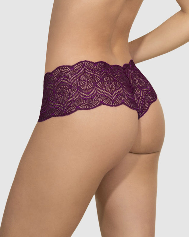 Panty estilo cachetero en encaje con transparencias y bordes redondeados