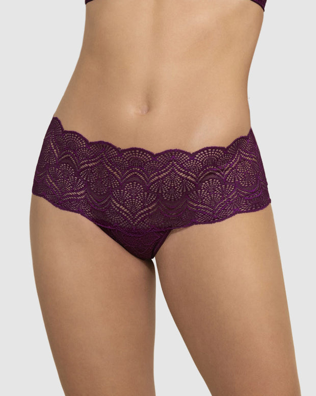Panty estilo cachetero en encaje con transparencias y bordes redondeados