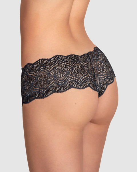 Panty estilo cachetero en encaje con transparencias y bordes redondeados#color_700-negro