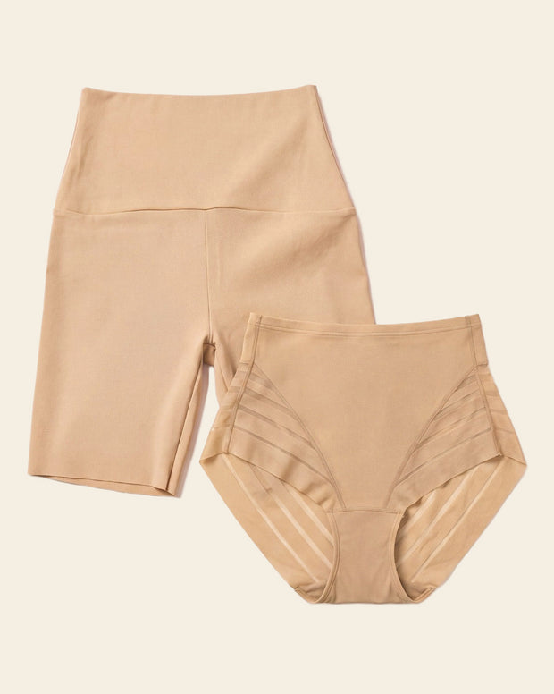 Short de control invisible + Panty faja clásico con control en Café Medio
